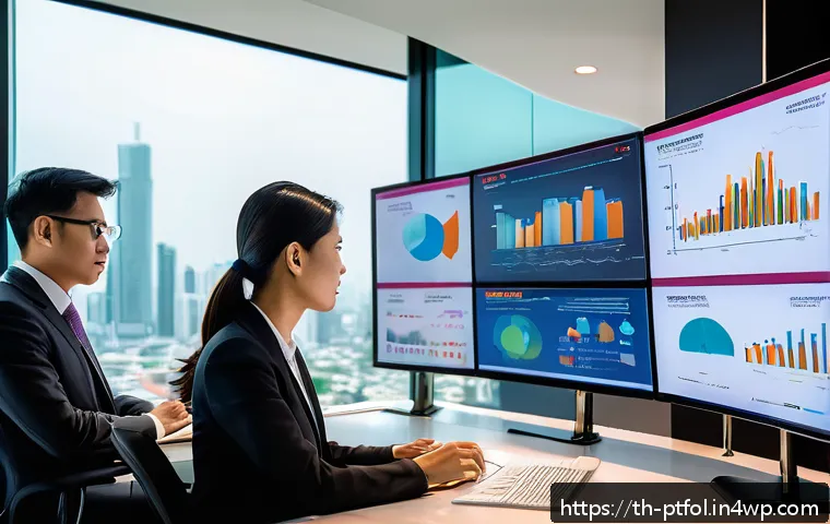보험 포트폴리오 성과를 높이는 전략 - A modern insurance portfolio management office scene in Bangkok, Thailand, showing a diverse team of...