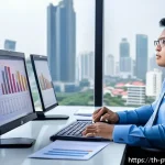 Home 23 보험 포트폴리오의 성공적인 관리 사례 분석 - A professional Thai financial advisor in a modern office setting, analyzing detailed insurance portf...